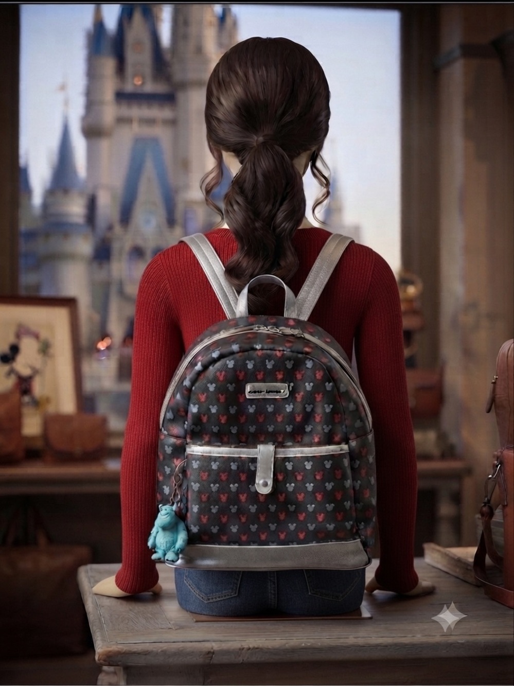 Disney Mickey Mouse Black Backpack with Red and Gray Mickey Heads Faux Leather